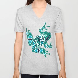 Frog Pacific Northwest Native American Indian Style Art V Neck T Shirt