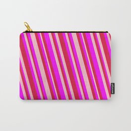 [ Thumbnail: Fuchsia, Crimson, and Pink Colored Striped/Lined Pattern Carry-All Pouch ]