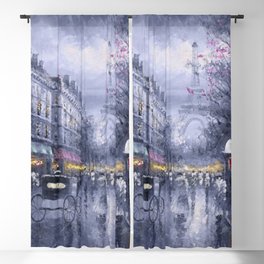 City of Lights, Eiffel Tower, Twilight Paris, France Street Scene landscape painting Blackout Curtain