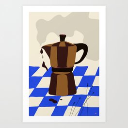 Charming Coffee Maker - Brown Blue Pink Art Print