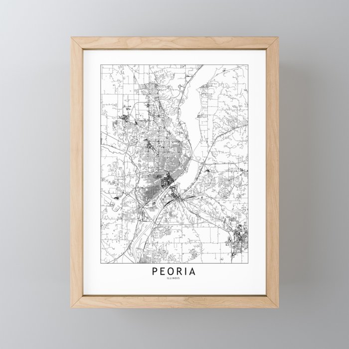 Peoria White Map Framed Mini Art Print