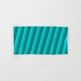 [ Thumbnail: Dark Turquoise & Teal Colored Striped/Lined Pattern Hand & Bath Towel ]