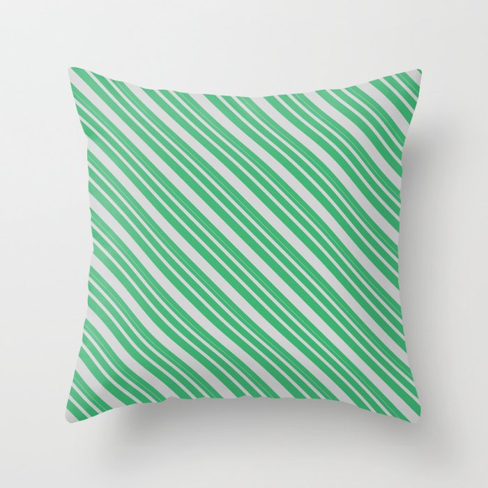 Sea Green and Light Grey Colored Lines Pattern Throw Pillow
