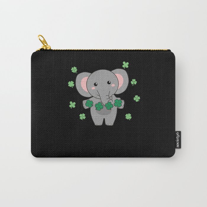 Elephant With Shamrocks Cute Animals For Luck Carry-All Pouch