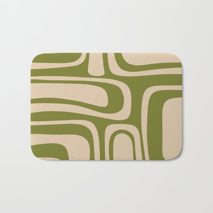 Palm Springs - Midcentury Modern Retro Pattern in Mid Mod Beige and Olive Green Bath Mat