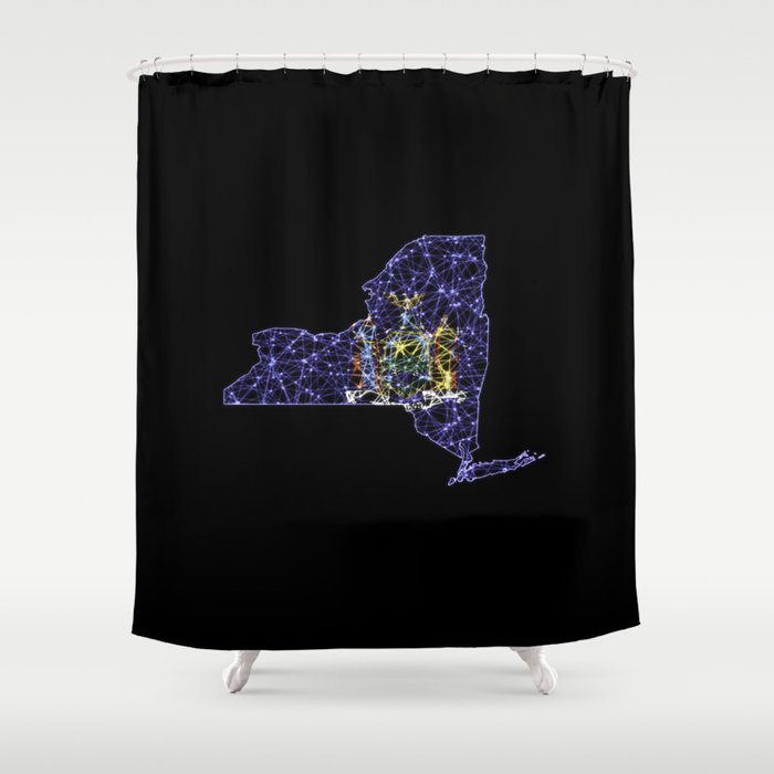 Map of New York, Polygonal mesh line map, flag map Shower Curtain