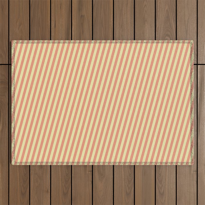 Dark Salmon and Pale Goldenrod Colored Lined Pattern Outdoor Rug