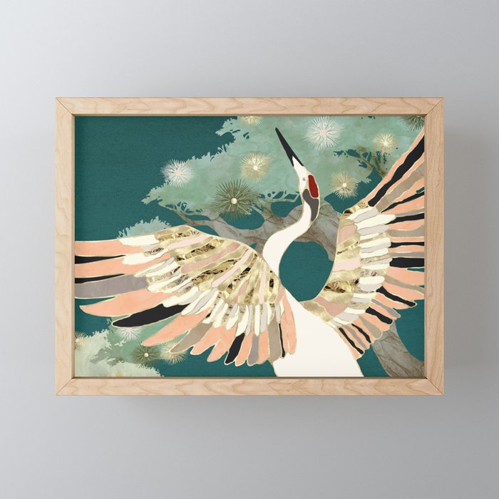 Golden Crane Framed Mini Art Print