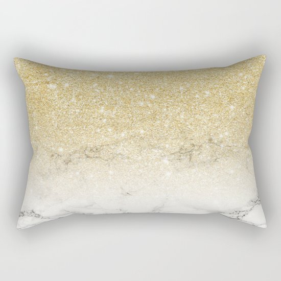 Modern faux gold glitter white marble color block Rectangular Pillow
