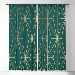 Emerald Green Gold Geometric Pattern Blackout Curtain