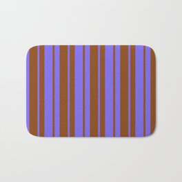[ Thumbnail: Medium Slate Blue & Brown Colored Stripes/Lines Pattern Bath Mat ]