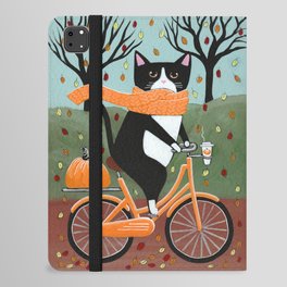 Tuxedo Cat Autumn Bicycle Ride iPad Folio Case