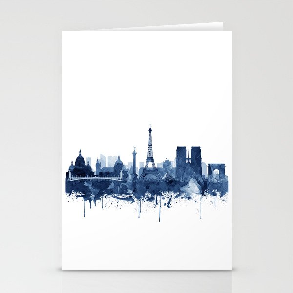 Paris Skyline Watercolor Blue, Art Print By Synplus Stationery Cards