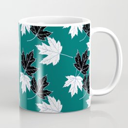 Maple Leaf (Silver Calico) - Spearmint Coffee Mug | Green, Silver, Contrast, Canada, Black And White, Seasonal, Teal, Digital, Accent, Autumn 