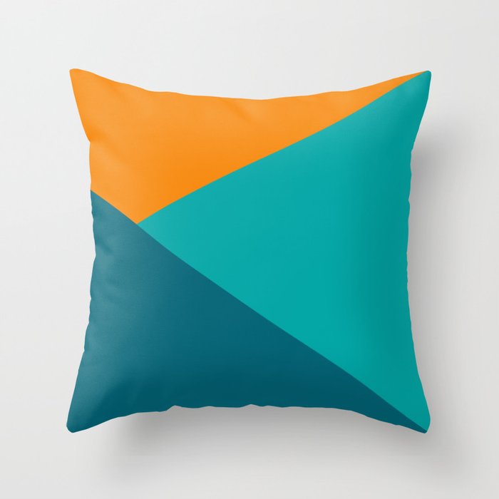 Jag - Minimalist Angled Geometric Color Block in Orange, Teal, and Turquoise Throw Pillow