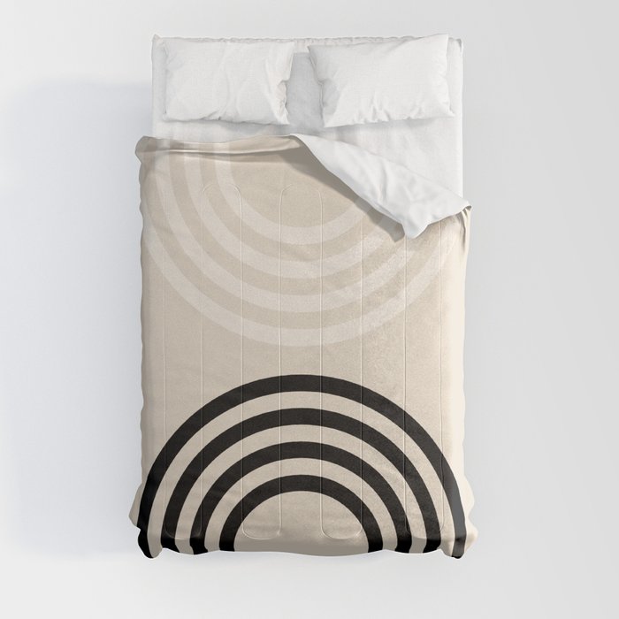 Mid Century Modern Bold Arches Curvature | Abstract Line Art | Sand Black White Comforter