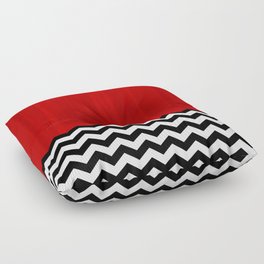Red Black White Chevron Room w/ Curtains Floor Pillow