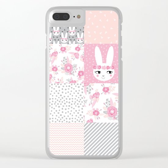Bunny quilt baby decor newborn nursery charlotte winter pink grey decor for little girl Clear iPhone Case