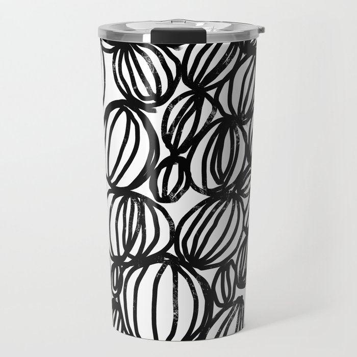 Loop black and white minimalist abstract painting mark making art print Travel Mug