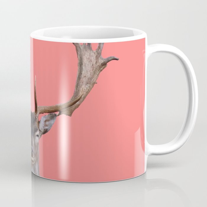 Reindeer Head - coral Background Coffee Mug