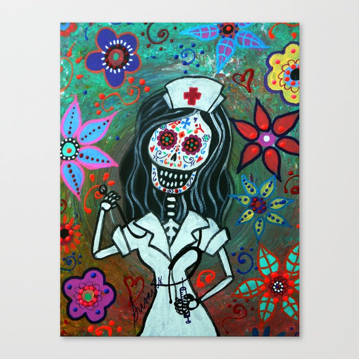 My Favorite Nurse Mexican Day Of The Dead Painting Canvas Print By