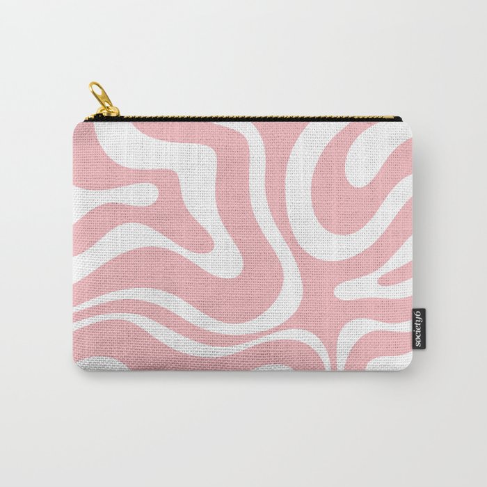 Modern Retro Liquid Swirl Abstract Pattern in Soft Pink Blush and White Carry-All Pouch