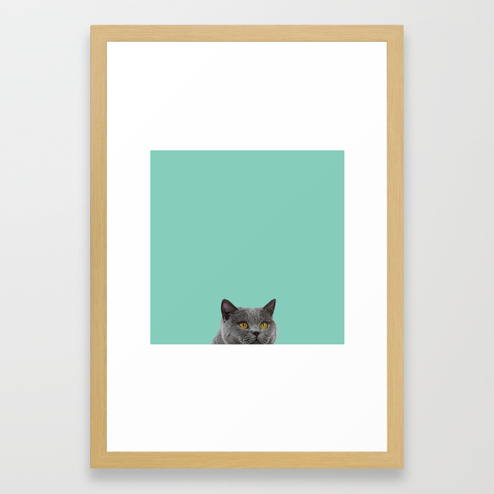Duck Egg Blue British Short Hair Wall Decor Cat Clock Framed Art