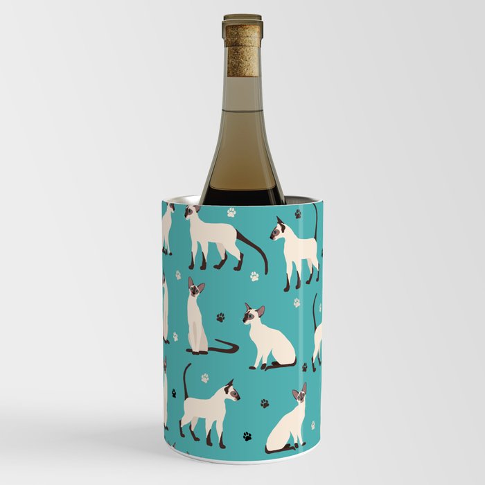 Siamese Cat and Paws Teal Blue Wine Chiller