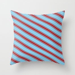 [ Thumbnail: Sky Blue & Red Colored Stripes Pattern Throw Pillow ]