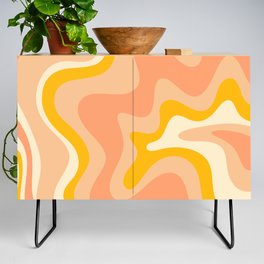 Retro Liquid Swirl Abstract Pattern in Warm Mustard Yellow and Peach Blush Tones Credenza