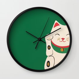 Green Lucky Cat Maneki Neko Wall Clock