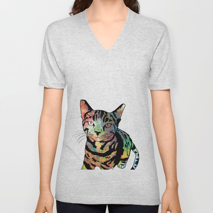 Rainbow Cat V Neck T Shirt
