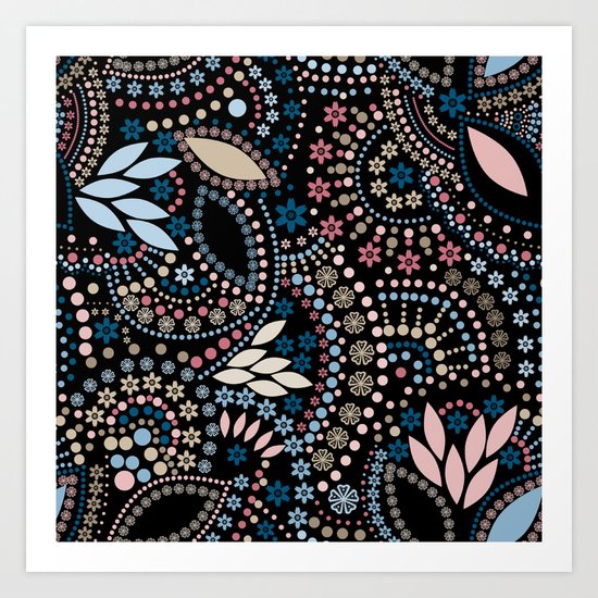 Abstract pattern with beads on black Art Print