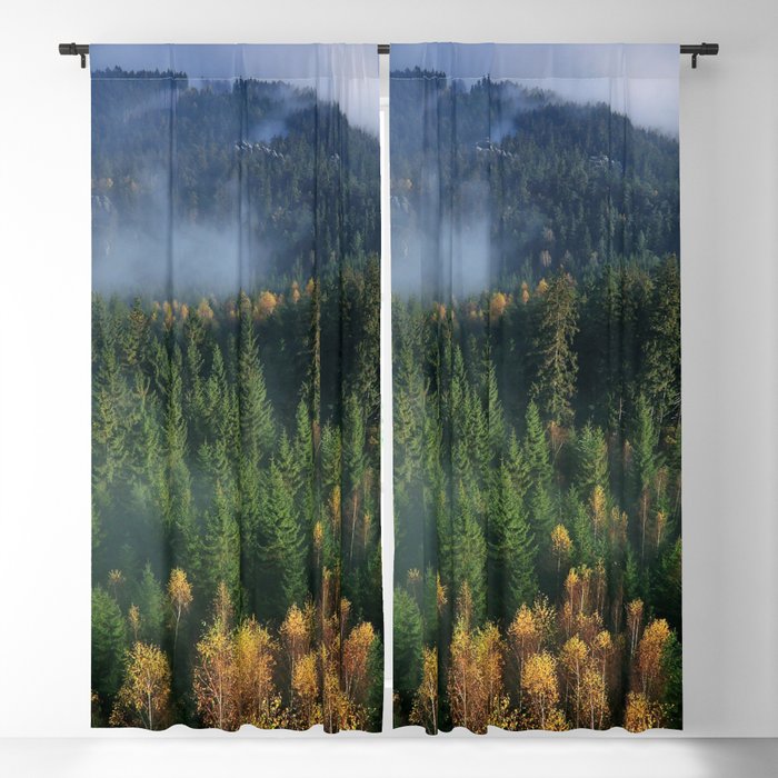 Autumn Mountains Trees Conifers Conifer Blackout Curtain