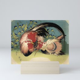 Rooster, Hen and Chicken with Spiderwort By Hokusai Mini Art Print