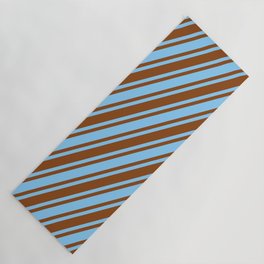 [ Thumbnail: Light Sky Blue & Brown Colored Lined/Striped Pattern Yoga Mat ]