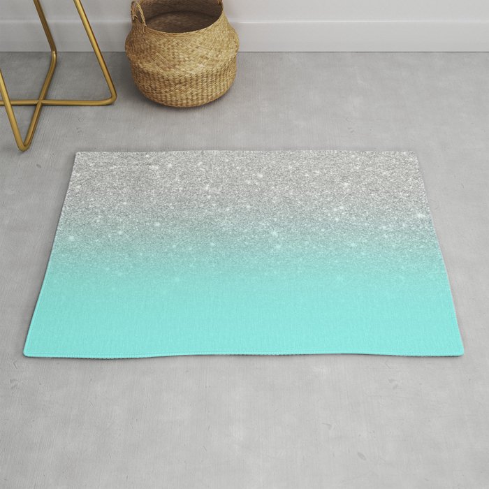 Modern girly faux silver glitter ombre teal ocean color bock Rug