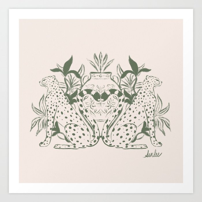 Cheetah Symmetry lines (olive) Art Print