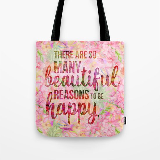 Pink Tropical Flower Typography Illustration Tote Bag
