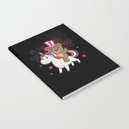 Bear With Unicorn For The Fourth Of July Fireworks Notebook