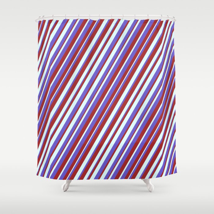 Light Cyan, Slate Blue, and Brown Colored Lined/Striped Pattern Shower Curtain