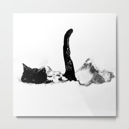 Cat In Snow Metal Print | Black Cat, Ink Pen, Black And White, Drawing, Black and White 
