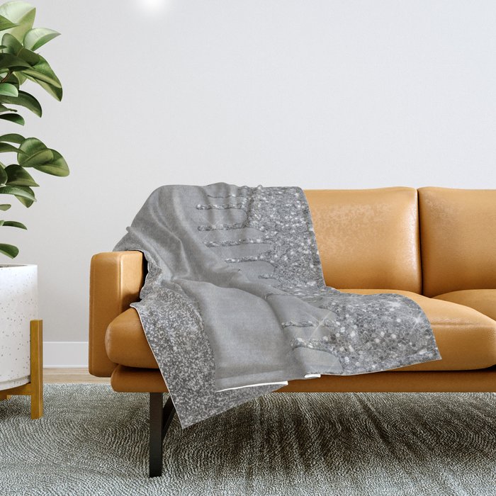 Dripping Silver Glitter Throw Blanket by ImageIn Society6