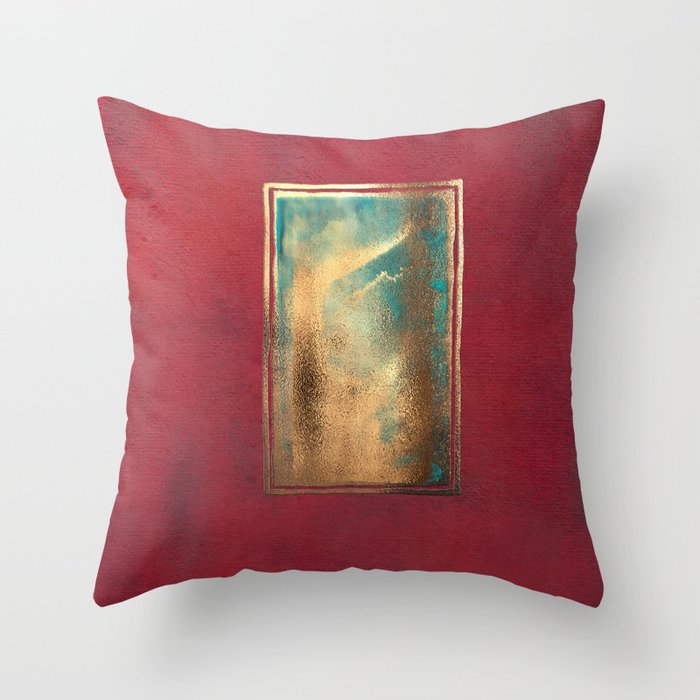 Deep Red Gold Turquoise Blue Throw Pillow