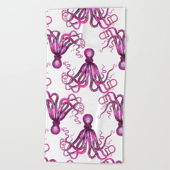 pink Octopus unique underwater creature Beach Towel