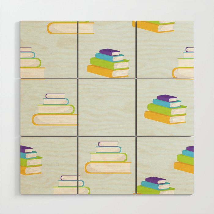 Books Vector Flat Style Pattern Wood Wall Art