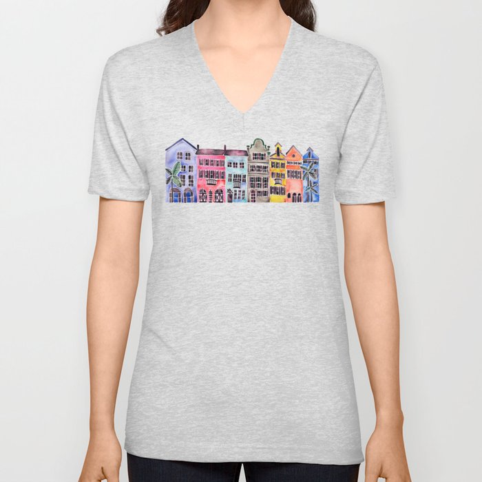Rainbow Row – Charleston V Neck T Shirt