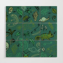 Reptile and Insect Pattern, Wildlife Nature Print Wood Wall Art