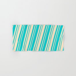 [ Thumbnail: Dark Turquoise and Bisque Colored Striped Pattern Hand & Bath Towel ]