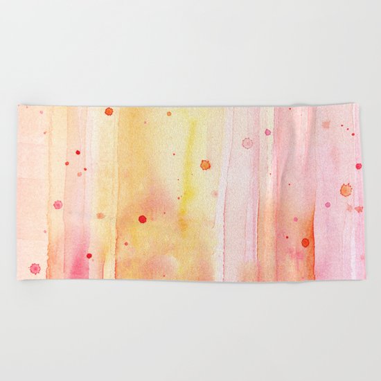 Pink Orange Rain Watercolor Texture Splatters Beach Towel
